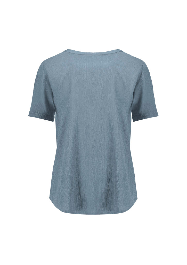 Biz Corporates RU568LS Ruché Womens Short Sleeve Shirt in Powder Blue - back view