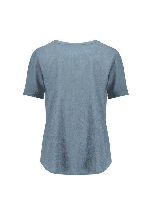 Biz Corporates RU568LS Ruché Womens Short Sleeve Shirt in Powder Blue - back view