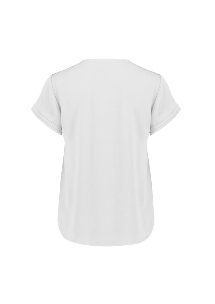 Biz Corporates RU569LS Evelyn Womens Short Sleeve Blouse in Ivory - back view