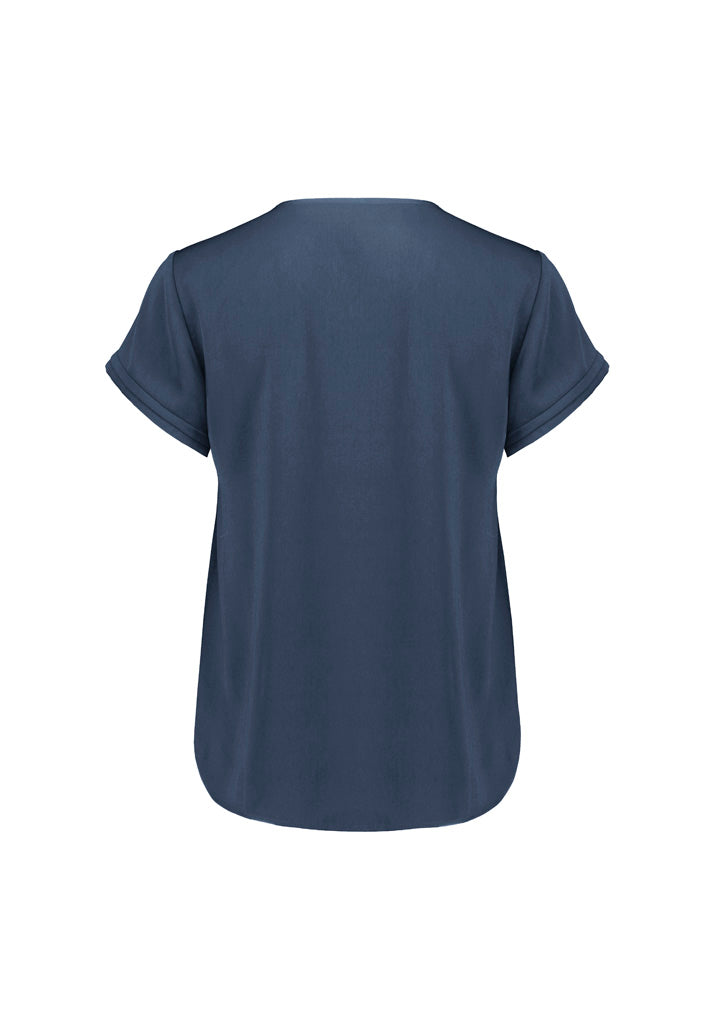 Biz Corporates RU569LS Evelyn Womens Short Sleeve Blouse in Mineral Blue - back view