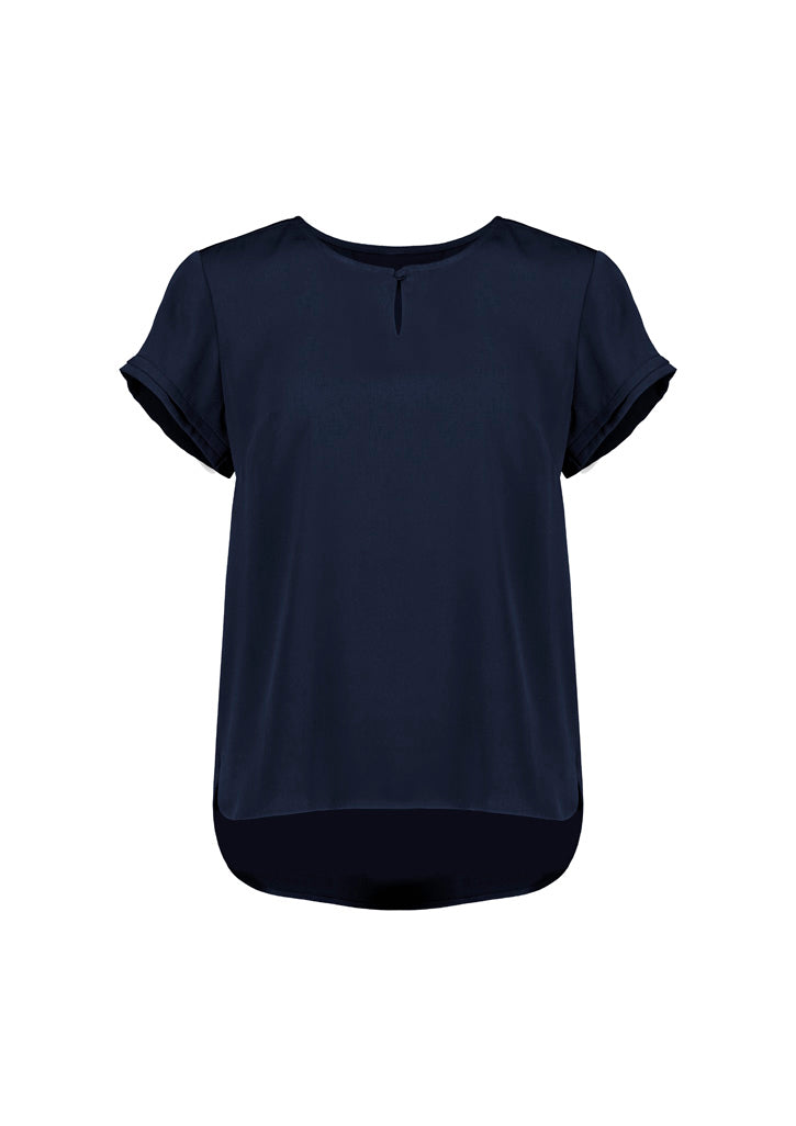 Biz Corporates RU569LS Evelyn Womens Short Sleeve Blouse in Navy
