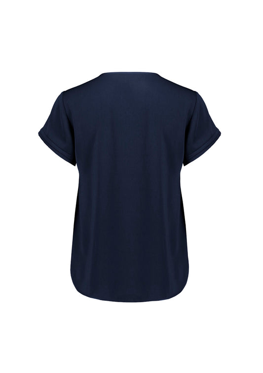 Biz Corporates RU569LS Evelyn Womens Short Sleeve Blouse in Navy - back view