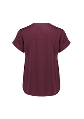 Biz Corporates RU569LS Evelyn Womens Short Sleeve Blouse in Wine - back view