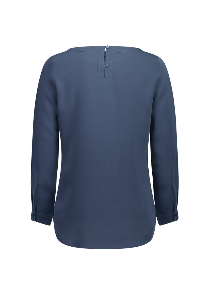 Biz Collection S828LL Madison Womens Boatneck Top in Storm Blue - back view