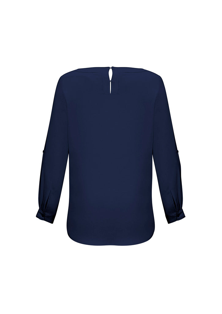 Biz Collection S828LL Madison Womens Boatneck Top in Midnight Blue - back view