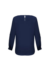 Biz Collection S828LL Madison Womens Boatneck Top in Midnight Blue - back view