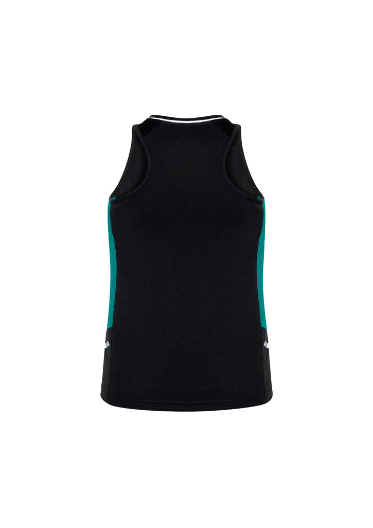 Biz Collection SG702L Renegade Womens Singlet in Black/Teal/Silver - back view