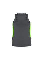 Biz Collection SG702L Renegade Womens Singlet in Grey/Fluoro Lime/Silver - back view