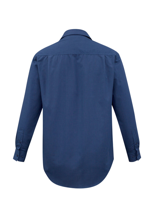 Biz Collection SH816 Micro Mens Check Long Sleeve Shirt in Navy - back view