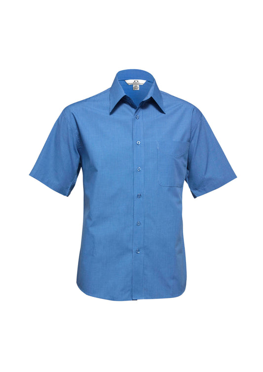 Biz Collection SH817 Micro Mens Check Short Sleeve Shirt in Mid Blue