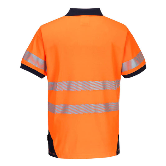 Portwest T182 PW3 Hi-Vis Polo Shirt S/S in Orange/Navy - back view
