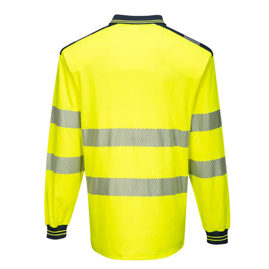 Portwest T184 PW3 Hi-Vis Polo Shirt L/S in Yellow/Navy - back view