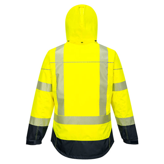 Portwest T403 PW3 Hi-Vis Breathable Rain Jacket in Yellow/Navy - back view