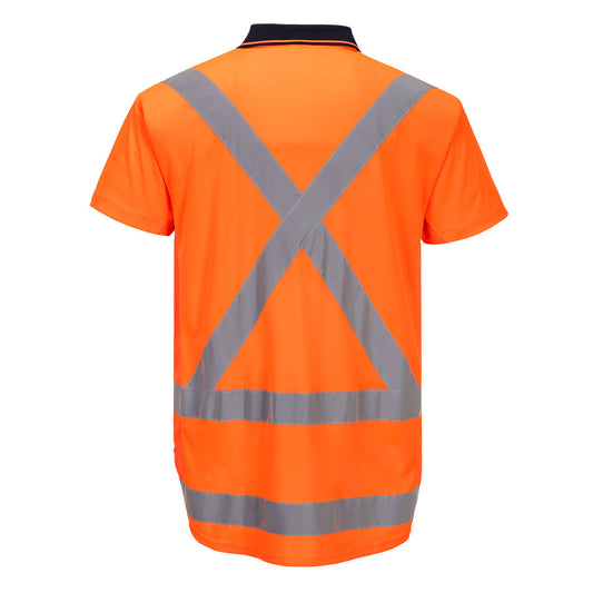 Portwest TM311 TTMC-W17 Hi-Vis X Back Polo Shirt S/S in Orange - back view