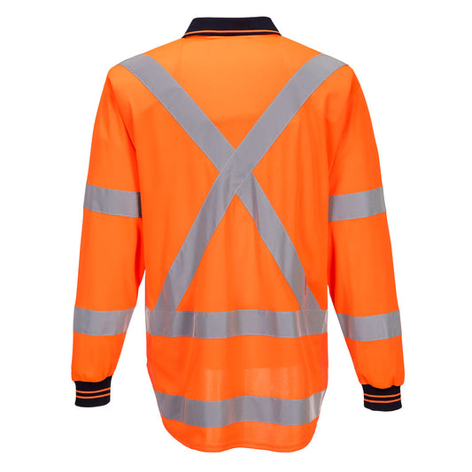 Portwest TM312 TTMC-W17 Hi-Vis X Back Polo Shirt L/S in Orange - back view