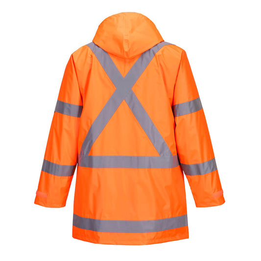 Portwest TM610 TTMC-W17 X-Back Rain Traffic Jacket in Orange - back view