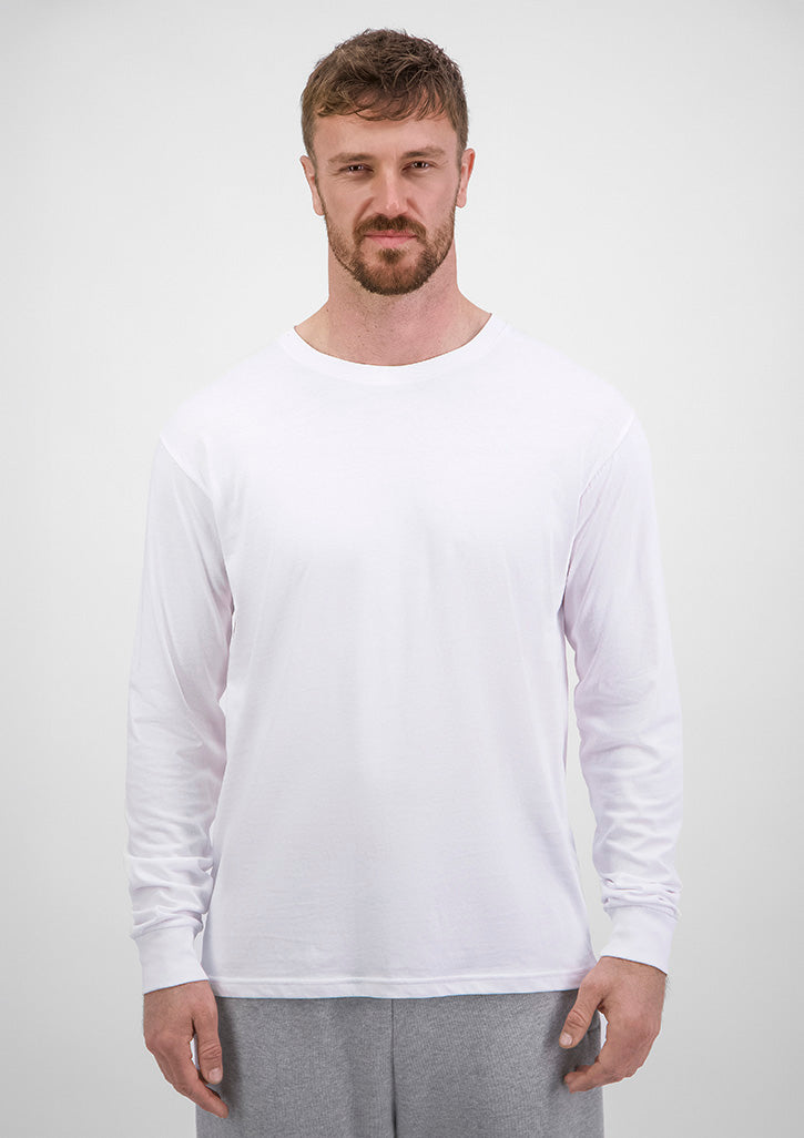 Basis Mens Long Sleeve Tee - X1002M in White - model