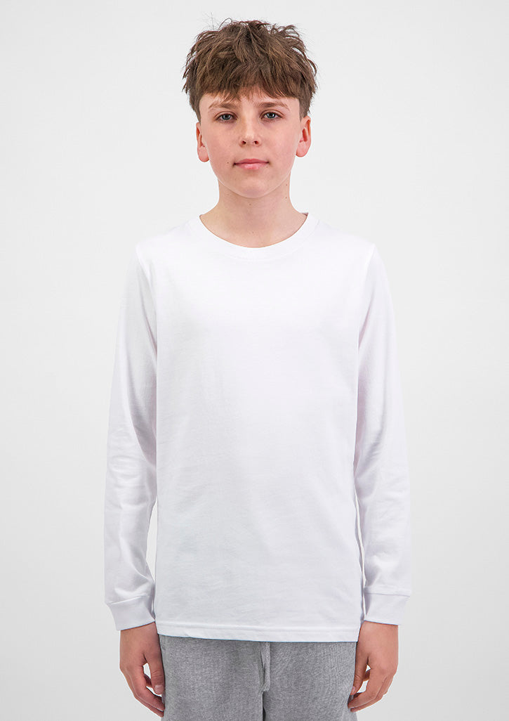 Basis Youth Long Sleeve Tee - X1002Y in White - model