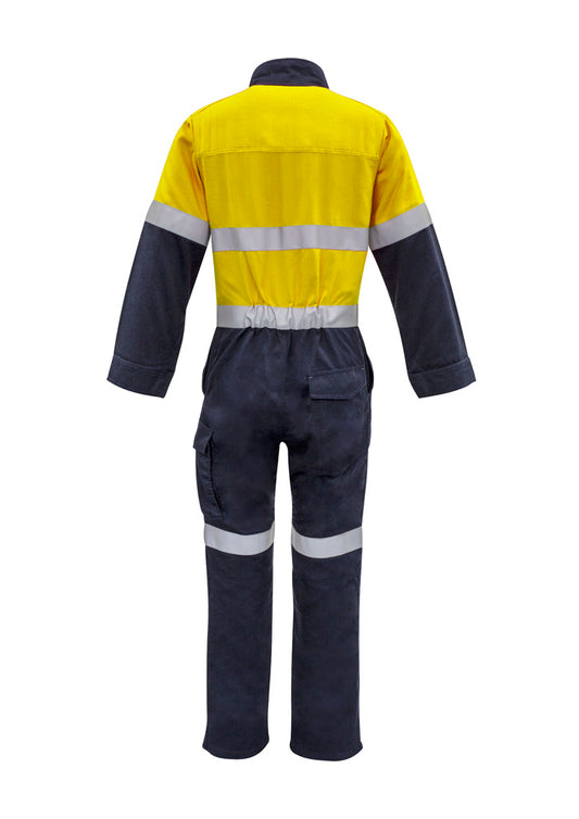 Syzmik ZC525 Mens Orange Flame Overall - Hoop Taped in Yellow/Navy - back view