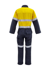 Syzmik ZC525 Mens Orange Flame Overall - Hoop Taped in Yellow/Navy - back view
