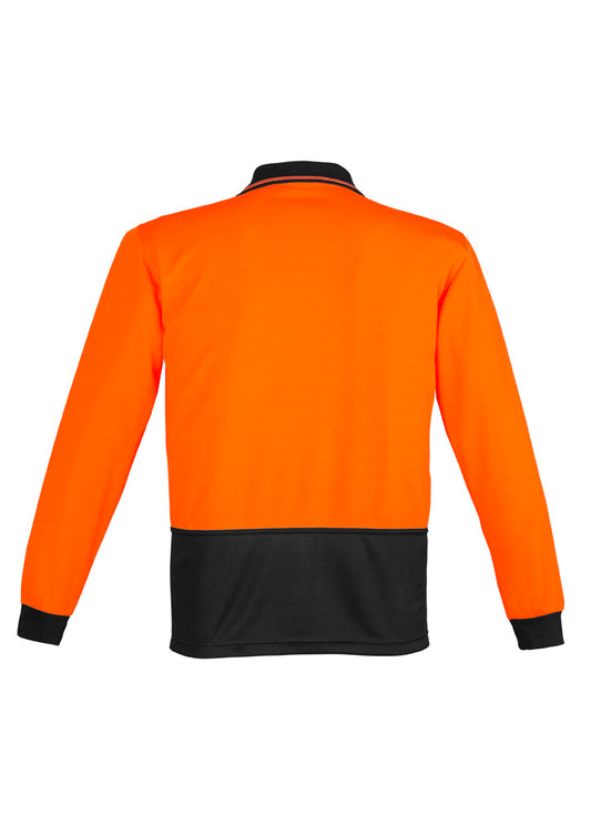 Syzmik ZH232 Unisex Hi Vis Basic Long Sleeve Polo in Orange/Black - back view