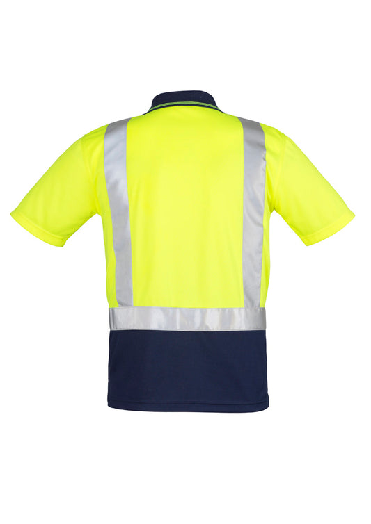 Syzmik ZH233 Mens Hi Vis Spliced Short Sleeve Polo - Shoulder Taped in Yellow/Navy - back view
