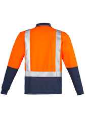 Syzmik ZH234 Mens Hi Vis Spliced Long Sleeve Polo - Shoulder Taped in Orange/Navy - back view