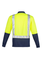 Syzmik ZH234 Mens Hi Vis Spliced Long Sleeve Polo - Shoulder Taped in Yellow/Navy - back view