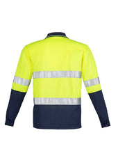 Syzmik ZH235 Mens Hi Vis Spliced Long Sleeve Polo - Hoop Taped in Yellow/Navy - back view