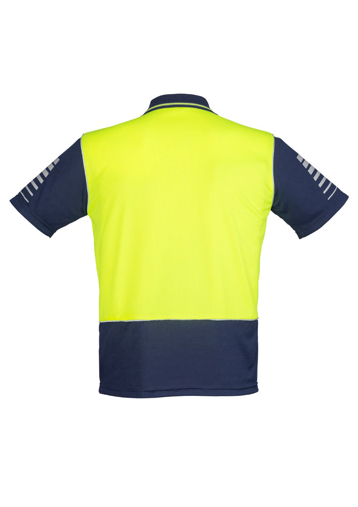 Syzmik ZH236 Mens Hi Vis Zone Short Sleeve Polo in Yellow/Navy - back view