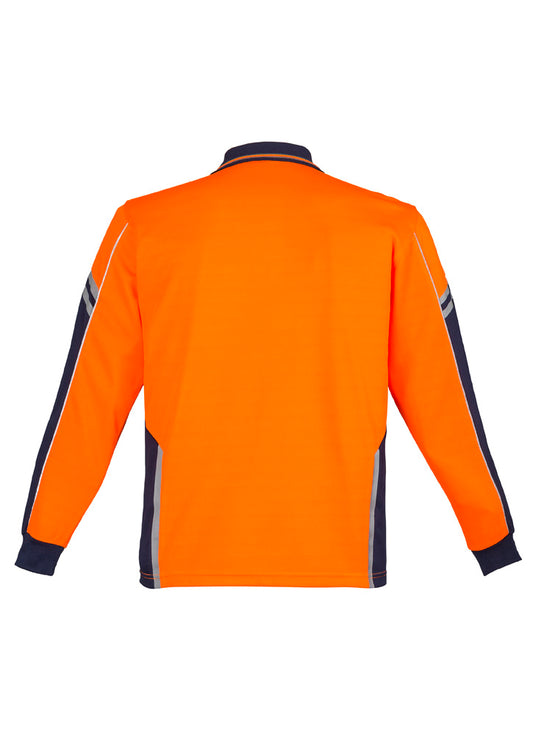 Syzmik ZH238 Mens Hi Vis Squad Long Sleeve Polo in Orange/Navy - back view
