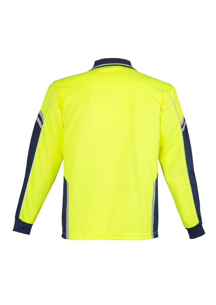 Syzmik ZH238 Mens Hi Vis Squad Long Sleeve Polo in Yellow/Navy - back view