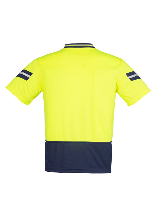 Syzmik ZH245 Mens Hi Vis Astro Short Sleeve Polo in Yellow/Navy - back view