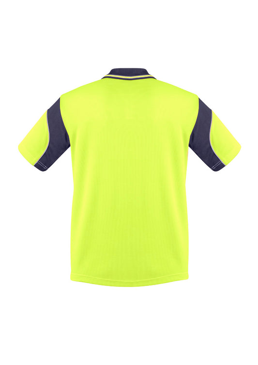 Syzmik ZH248 Mens Hi Vis Aztec Short Sleeve Polo in Yellow/Navy - back view