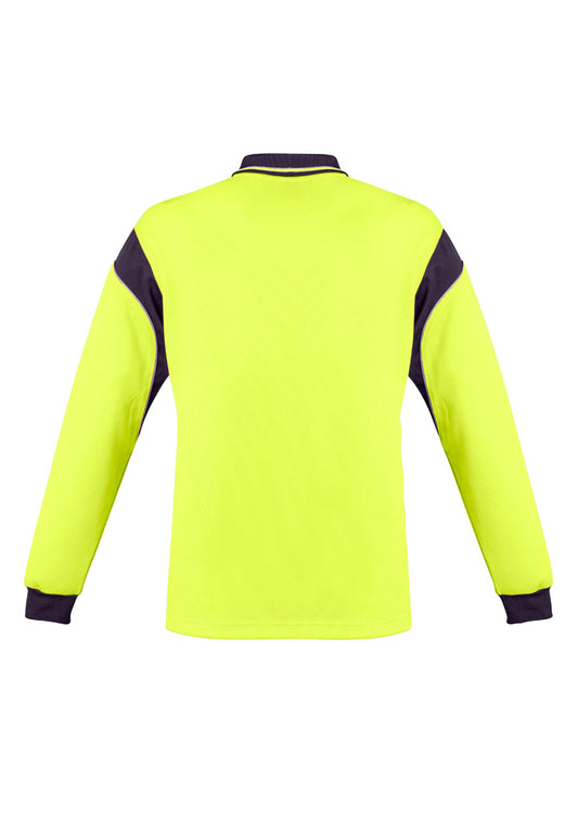 Syzmik ZH249 Mens Hi Vis Aztec Long Sleeve Polo in Yellow/Navy - back view