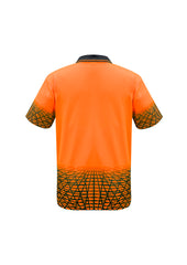 Syzmik ZH300 Mens Hi Vis Tracks Short Sleeve Polo in Orange/Navy - back view