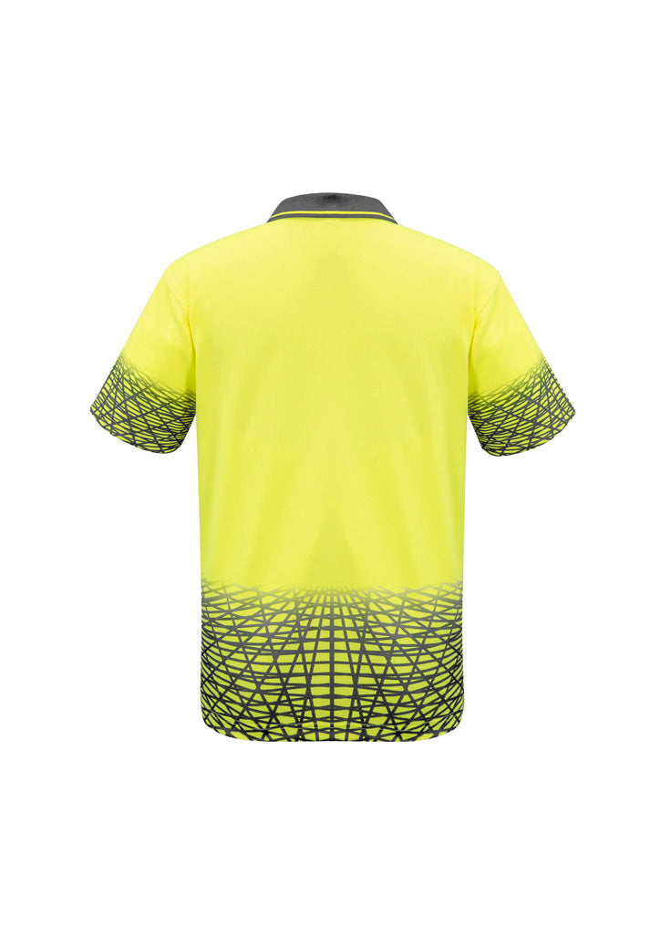 Syzmik ZH300 Mens Hi Vis Tracks Short Sleeve Polo in Yellow/Charcoal - back view