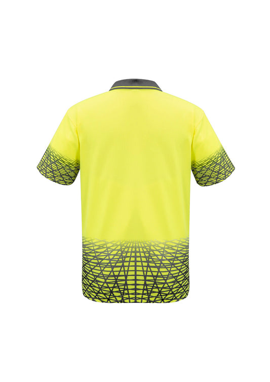 Syzmik ZH300 Mens Hi Vis Tracks Short Sleeve Polo in Yellow/Charcoal - back view