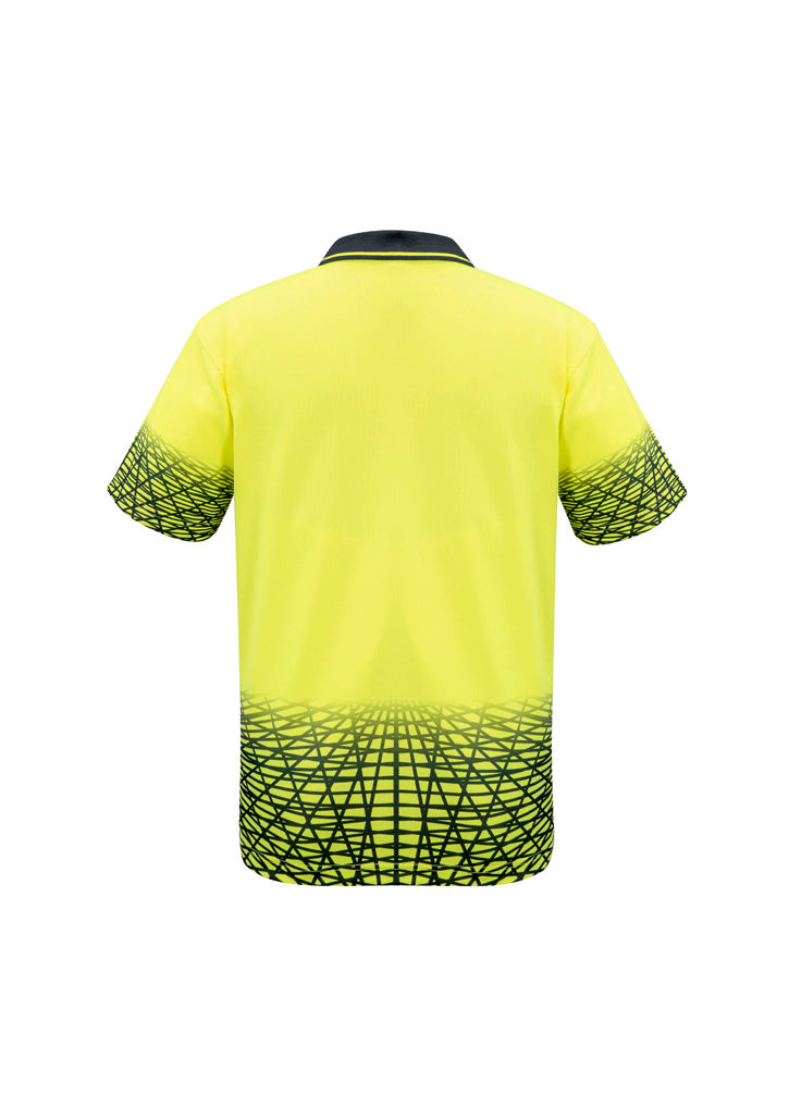 Syzmik ZH300 Mens Hi Vis Tracks Short Sleeve Polo in Yellow/Navy - back view