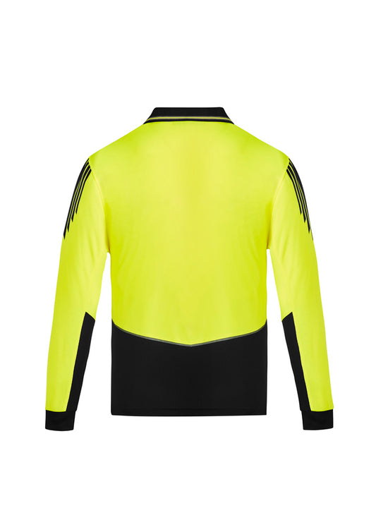 Syzmik ZH310 Mens Hi Vis Flux Long Sleeve Polo in Yellow/Black - back view