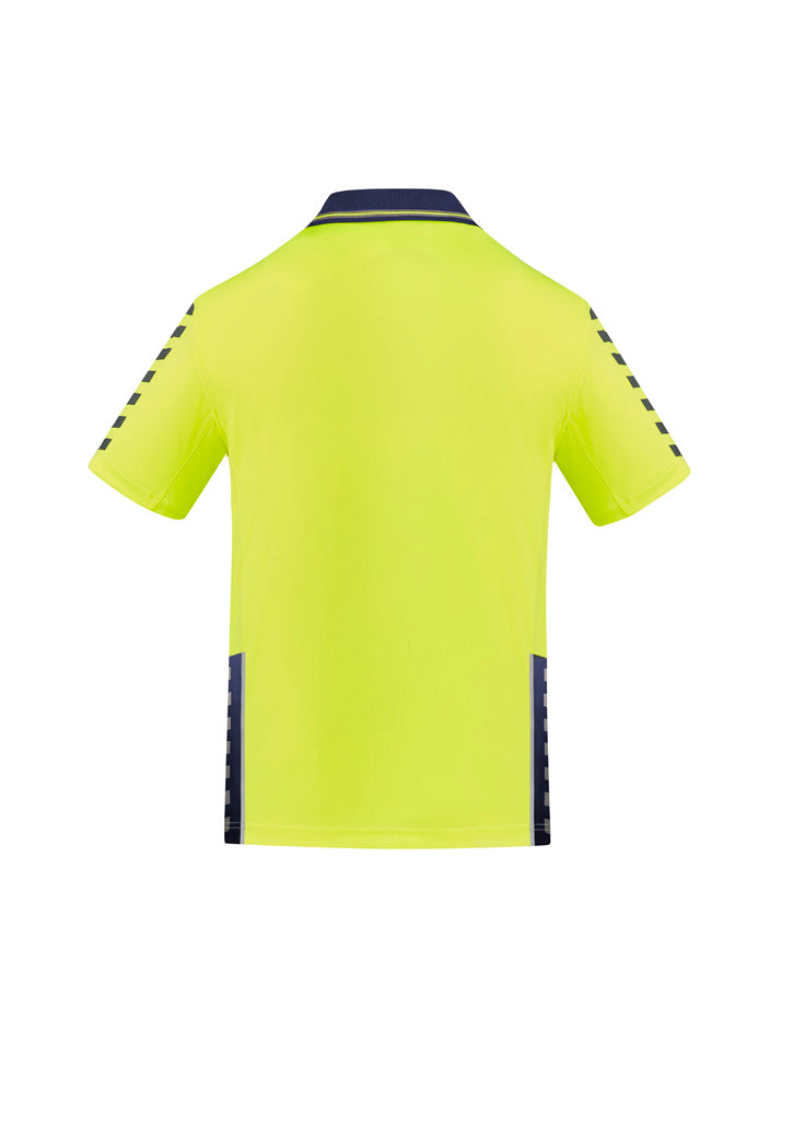 Syzmik ZH320 Mens Hi Vis Komodo Short Sleeve Polo in Yellow/Navy - back view