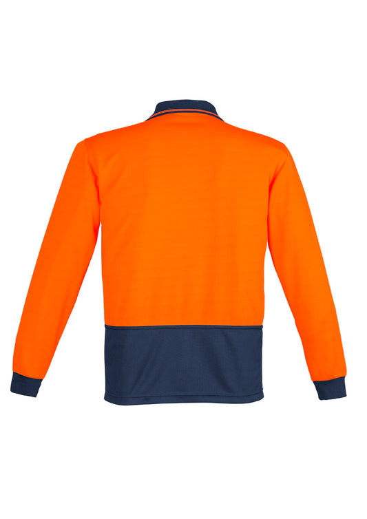 Syzmik ZH410 Mens Hi Vis Comfort Back Long Sleeve Polo in Orange/Navy - back view