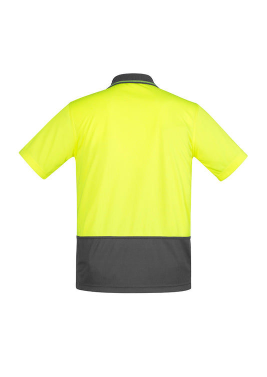 Syzmik ZH415 Mens Hi Vis Comfort Back Short Sleeve Polo in Yellow/Charcoal - back view
