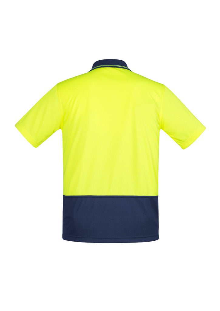 Syzmik ZH415 Mens Hi Vis Comfort Back Short Sleeve Polo in Yellow/Navy - back view