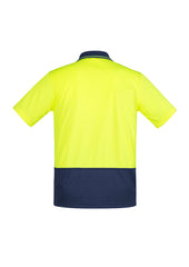 Syzmik ZH415 Mens Hi Vis Comfort Back Short Sleeve Polo in Yellow/Navy - back view