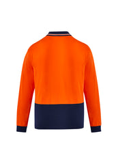 Syzmik ZH430 Mens Hi Vis Cotton Long Sleeve Polo in Orange/Navy - back view