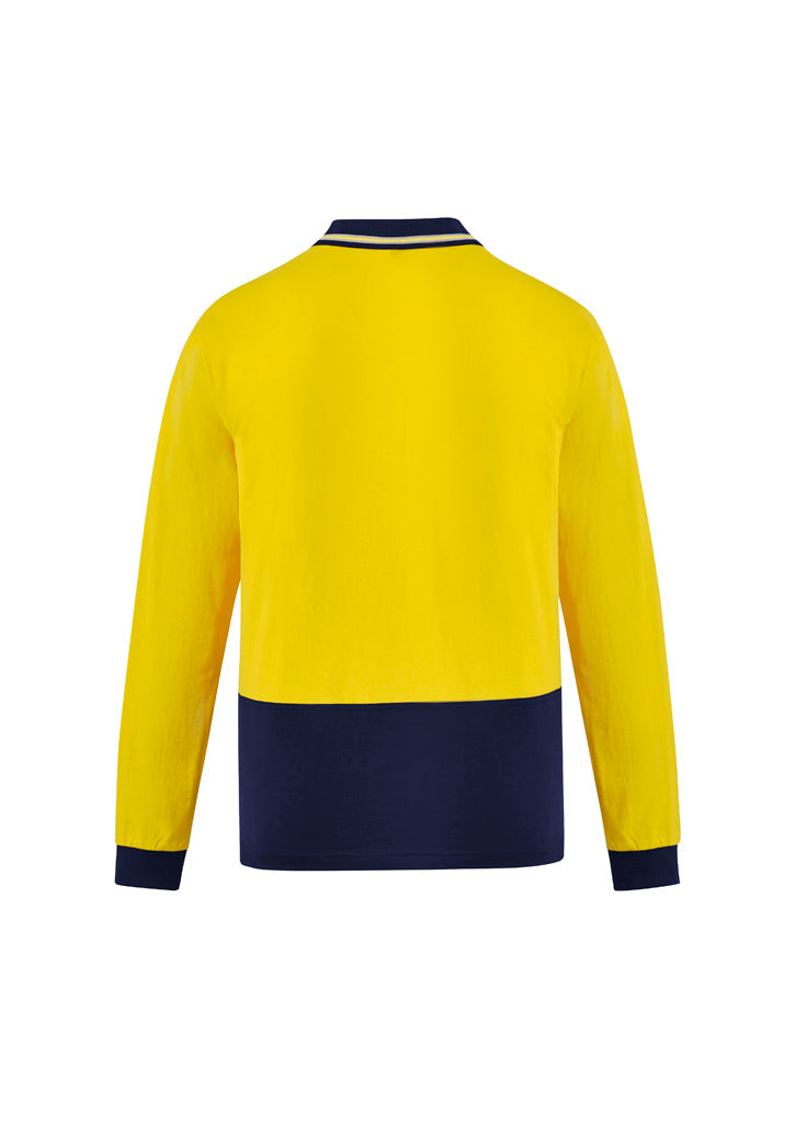 Syzmik ZH430 Mens Hi Vis Cotton Long Sleeve Polo in Yellow/Navy - back view
