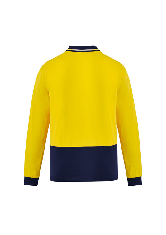 Syzmik ZH430 Mens Hi Vis Cotton Long Sleeve Polo in Yellow/Navy - back view