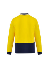 Syzmik ZH430 Mens Hi Vis Cotton Long Sleeve Polo in Yellow/Navy - back view