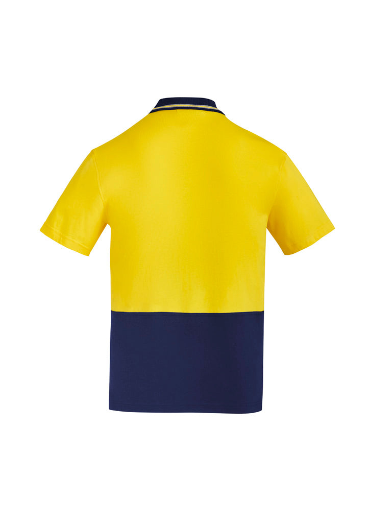 Syzmik ZH435 Mens Hi Vis Cotton Short Sleeve Polo in Yellow/Navy - back view